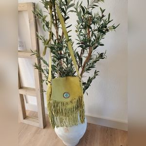 Southwest Crossbody Ten79LA leather crossbody green/yellow fringe bag NWOT